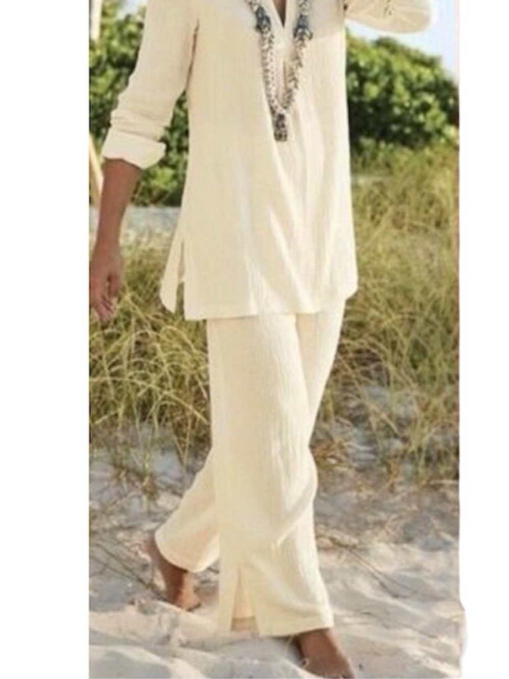 NWT Soft Surroundings Key Biscayne Wide Leg Gauze Pants Ivory Size: Large